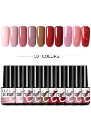 LILYCUTE 10pcs Gel Nail Polish Set With UV Lamp Nude Gel Semi Permanent Hybrid Varnish Base Top Coat Soak Off UV LED Nail Art