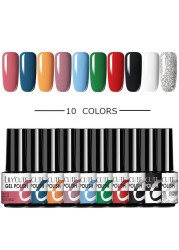 LILYCUTE 10pcs Gel Nail Polish Set With UV Lamp Nude Gel Semi Permanent Hybrid Varnish Base Top Coat Soak Off UV LED Nail Art