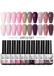 LILYCUTE 10pcs Gel Nail Polish Set With UV Lamp Nude Gel Semi Permanent Hybrid Varnish Base Top Coat Soak Off UV LED Nail Art