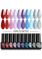 LILYCUTE 10pcs Gel Nail Polish Set With UV Lamp Nude Gel Semi Permanent Hybrid Varnish Base Top Coat Soak Off UV LED Nail Art