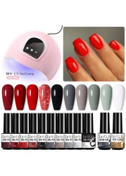 LILYCUTE 10pcs Gel Nail Polish Set With UV Lamp Nude Gel Semi Permanent Hybrid Varnish Base Top Coat Soak Off UV LED Nail Art