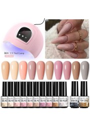 LILYCUTE 10pcs Gel Nail Polish Set With UV Lamp Nude Gel Semi Permanent Hybrid Varnish Base Top Coat Soak Off UV LED Nail Art