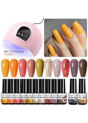 LILYCUTE 10pcs Gel Nail Polish Set With UV Lamp Nude Gel Semi Permanent Hybrid Varnish Base Top Coat Soak Off UV LED Nail Art