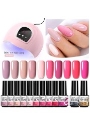 LILYCUTE 10pcs Gel Nail Polish Set With UV Lamp Nude Gel Semi Permanent Hybrid Varnish Base Top Coat Soak Off UV LED Nail Art