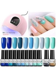 LILYCUTE 10pcs Gel Nail Polish Set With UV Lamp Nude Gel Semi Permanent Hybrid Varnish Base Top Coat Soak Off UV LED Nail Art