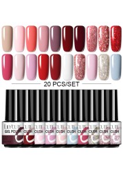 LILYCUTE 10pcs Gel Nail Polish Set With UV Lamp Nude Gel Semi Permanent Hybrid Varnish Base Top Coat Soak Off UV LED Nail Art