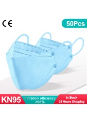 KN95 CE قناع الوجه FFP2 Mascarillas المعتمدة fpp2 الوجه Mascherine قابلة لإعادة الاستخدام الكبار الرجال النساء قناع ملون قناع الأسماك واقية