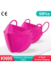 KN95 CE قناع الوجه FFP2 Mascarillas المعتمدة fpp2 الوجه Mascherine قابلة لإعادة الاستخدام الكبار الرجال النساء قناع ملون قناع الأسماك واقية