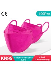 KN95 CE قناع الوجه FFP2 Mascarillas المعتمدة fpp2 الوجه Mascherine قابلة لإعادة الاستخدام الكبار الرجال النساء قناع ملون قناع الأسماك واقية