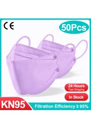 KN95 CE قناع الوجه FFP2 Mascarillas المعتمدة fpp2 الوجه Mascherine قابلة لإعادة الاستخدام الكبار الرجال النساء قناع ملون قناع الأسماك واقية