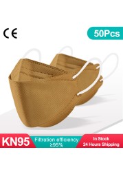 KN95 CE قناع الوجه FFP2 Mascarillas المعتمدة fpp2 الوجه Mascherine قابلة لإعادة الاستخدام الكبار الرجال النساء قناع ملون قناع الأسماك واقية