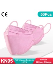 KN95 CE قناع الوجه FFP2 Mascarillas المعتمدة fpp2 الوجه Mascherine قابلة لإعادة الاستخدام الكبار الرجال النساء قناع ملون قناع الأسماك واقية