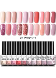 LILYCUTE 10/20/8/2pcs Gel Nail Polish Set Semi Permanent Glitter Hybrid Varnish Base Top Coat Soak Off UV LED Nails Gel