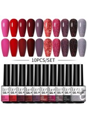 LILYCUTE 10/20/8/2pcs Gel Nail Polish Set Semi Permanent Glitter Hybrid Varnish Base Top Coat Soak Off UV LED Nails Gel