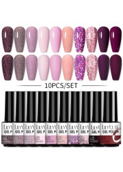 LILYCUTE 10/20/8/2pcs Gel Nail Polish Set Semi Permanent Glitter Hybrid Varnish Base Top Coat Soak Off UV LED Nails Gel