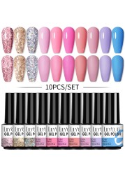 LILYCUTE 10/20/8/2pcs Gel Nail Polish Set Semi Permanent Glitter Hybrid Varnish Base Top Coat Soak Off UV LED Nails Gel