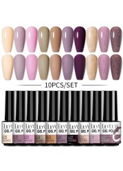 LILYCUTE 10/20/8/2pcs Gel Nail Polish Set Semi Permanent Glitter Hybrid Varnish Base Top Coat Soak Off UV LED Nails Gel