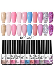 LILYCUTE 10/20/8/2pcs Gel Nail Polish Set Semi Permanent Glitter Hybrid Varnish Base Top Coat Soak Off UV LED Nails Gel