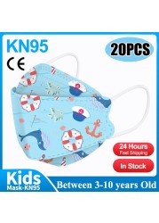 20pcs 3D Cartoon Kn95 Masks Kids N95 Respirator n95mascarillas Enfant Fish 4 Layer Print Dustproof Ffp2 Children Christmas Mask