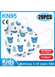 20pcs 3D Cartoon Kn95 Masks Kids N95 Respirator n95mascarillas Enfant Fish 4 Layer Print Dustproof Ffp2 Children Christmas Mask