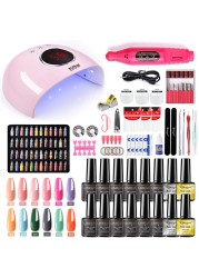 Nail Set With Nail Lamp Nail Dryer Manicure Drill Machine Manicure Set Kit Polygels Nail Gel Polish Set Soak Off Nail Art Tools Kits