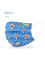 New adult 50pcs cartoon Doraemon cartoon pattern printing thick 3-layer protective comfortable breathable disposable mask