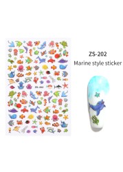 LEAMX Ocean Cute Glitter Laser Nail Art Marine Animal Shell Turtle Fish Starfish Nail Sticker Slider 9D Nail Sticker Decoration