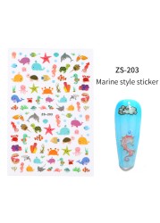 LEAMX Ocean Cute Glitter Laser Nail Art Marine Animal Shell Turtle Fish Starfish Nail Sticker Slider 9D Nail Sticker Decoration