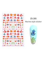 LEAMX Ocean Cute Glitter Laser Nail Art Marine Animal Shell Turtle Fish Starfish Nail Sticker Slider 9D Nail Sticker Decoration