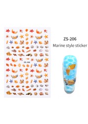 LEAMX Ocean Cute Glitter Laser Nail Art Marine Animal Shell Turtle Fish Starfish Nail Sticker Slider 9D Nail Sticker Decoration