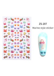 LEAMX Ocean Cute Glitter Laser Nail Art Marine Animal Shell Turtle Fish Starfish Nail Sticker Slider 9D Nail Sticker Decoration