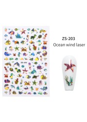 LEAMX Ocean Cute Glitter Laser Nail Art Marine Animal Shell Turtle Fish Starfish Nail Sticker Slider 9D Nail Sticker Decoration