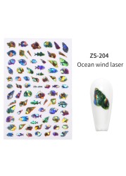 LEAMX Ocean Cute Glitter Laser Nail Art Marine Animal Shell Turtle Fish Starfish Nail Sticker Slider 9D Nail Sticker Decoration