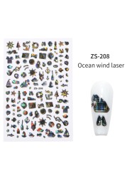 LEAMX Ocean Cute Glitter Laser Nail Art Marine Animal Shell Turtle Fish Starfish Nail Sticker Slider 9D Nail Sticker Decoration