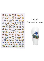 LEAMX Ocean Cute Glitter Laser Nail Art Marine Animal Shell Turtle Fish Starfish Nail Sticker Slider 9D Nail Sticker Decoration