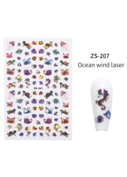 LEAMX Ocean Cute Glitter Laser Nail Art Marine Animal Shell Turtle Fish Starfish Nail Sticker Slider 9D Nail Sticker Decoration