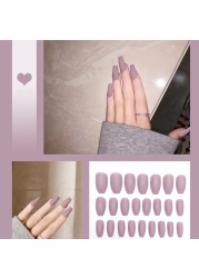 24pcs/box full cover fake press on nails matte yellow pure acrylic frosted ballerina acrylic for nails for women free shipping