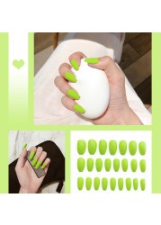 24pcs/box full cover fake press on nails matte yellow pure acrylic frosted ballerina acrylic for nails for women free shipping