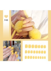 24pcs/box full cover fake press on nails matte yellow pure acrylic frosted ballerina acrylic for nails for women free shipping