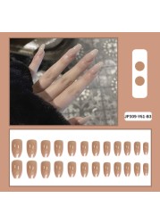 24pcs/box full cover fake press on nails matte yellow pure acrylic frosted ballerina acrylic for nails for women free shipping