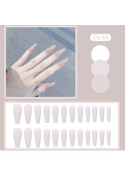 24pcs/box full cover fake press on nails matte yellow pure acrylic frosted ballerina acrylic for nails for women free shipping