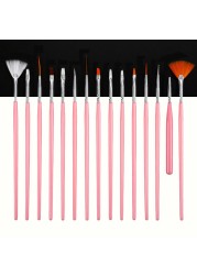 15pcs/set Nail Art Brush Manicure Gel Brush Dotting Painting Design Nail Brushes Liquid Powder Carving Brush Manicure Decoration