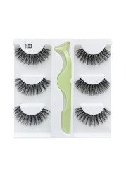 3 Pairs - Faux Mink Hair False Eyelashes With Eyelash Curler 3D Soft Eye Lashes Extension Fluffy False Eyelashes Eye Makeup Tools