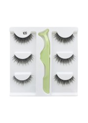 3 Pairs - Faux Mink Hair False Eyelashes With Eyelash Curler 3D Soft Eye Lashes Extension Fluffy False Eyelashes Eye Makeup Tools