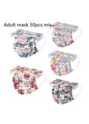 50pcs Disposable Face Mask Adult Women Printed Face Mask Adult Breathable Ear Loop Mask Non-woven Black 3Ply Mascarillas