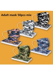 50pcs Disposable Face Mask Adult Women Printed Face Mask Adult Breathable Ear Loop Mask Non-woven Black 3Ply Mascarillas