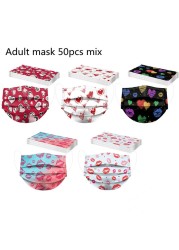 50pcs Disposable Face Mask Adult Women Printed Face Mask Adult Breathable Ear Loop Mask Non-woven Black 3Ply Mascarillas