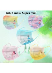 50pcs Disposable Face Mask Adult Women Printed Face Mask Adult Breathable Ear Loop Mask Non-woven Black 3Ply Mascarillas