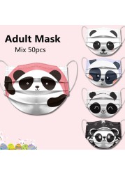 50pcs Disposable Face Mask Adult Women Printed Face Mask Adult Breathable Ear Loop Mask Non-woven Black 3Ply Mascarillas