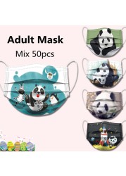 50pcs Disposable Face Mask Adult Women Printed Face Mask Adult Breathable Ear Loop Mask Non-woven Black 3Ply Mascarillas